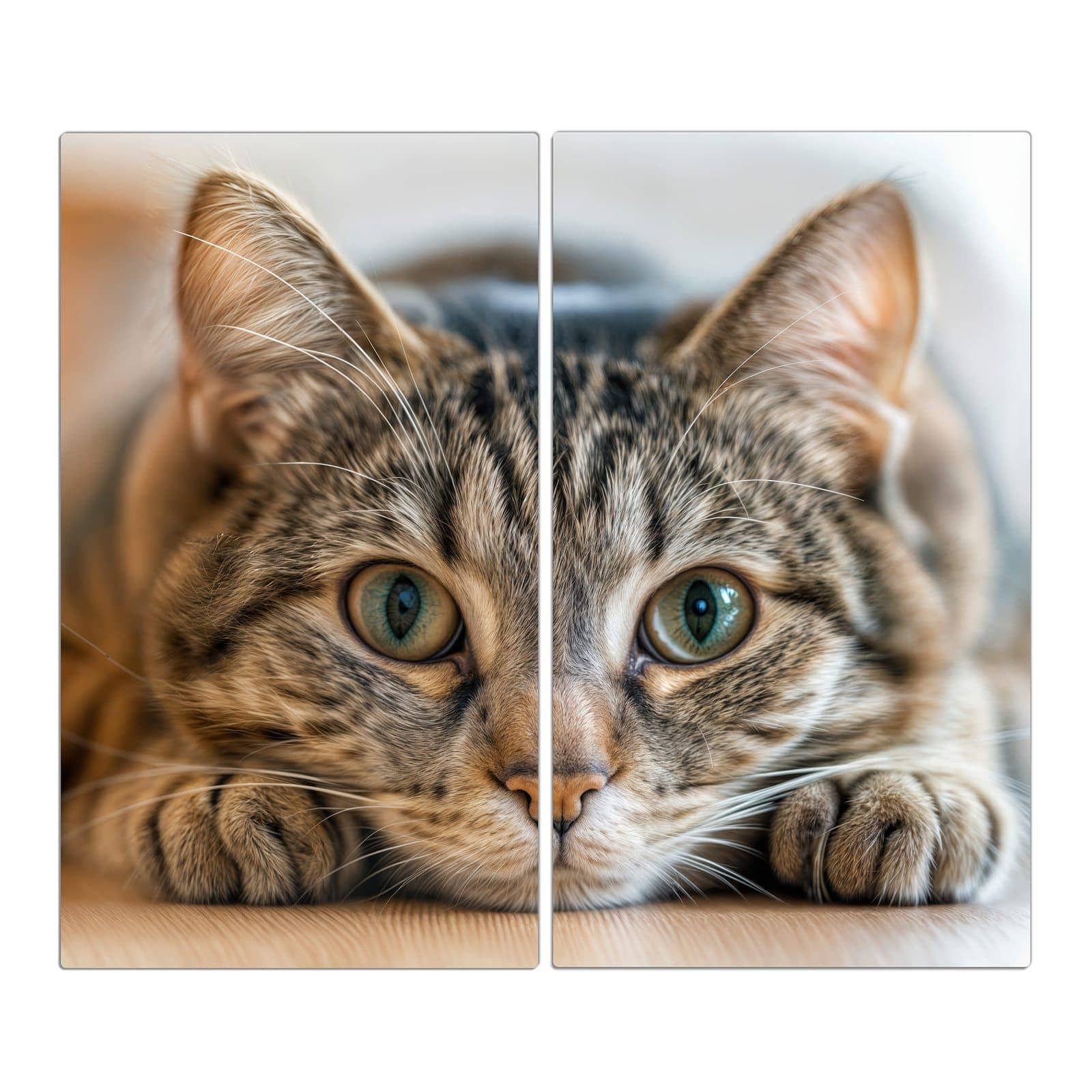 2-teilige Abdeckplatten für Ceranfeld mit Kuschelnde Katze-Motiv in der Frontansicht