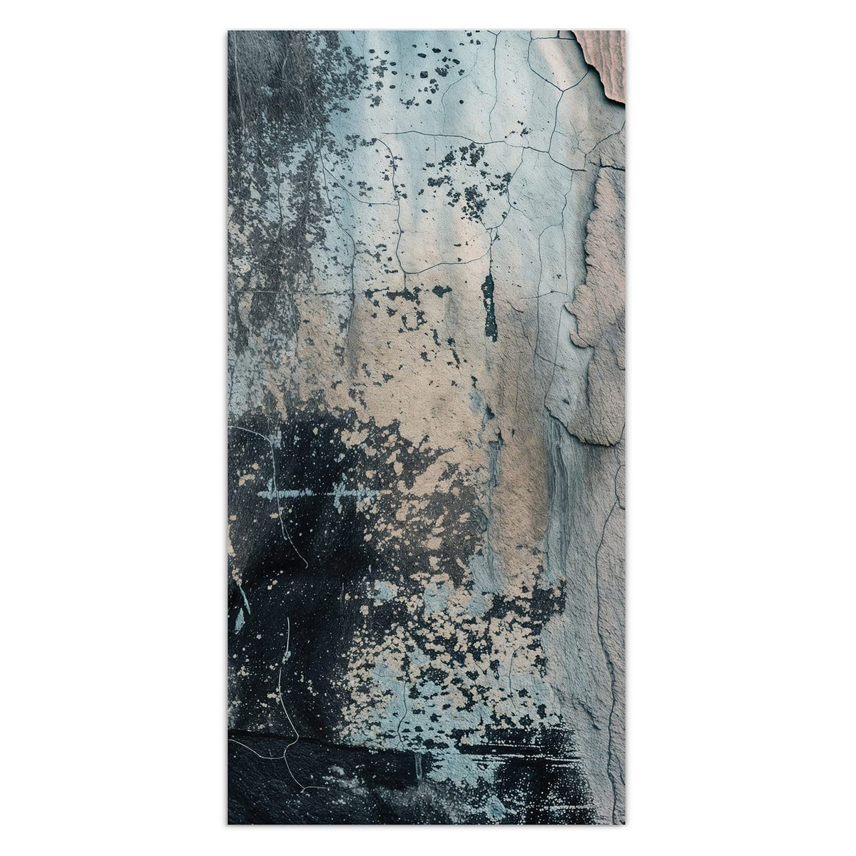 Rissige Wand in Blaugrau und Schwarz mit abgeplatzten Stellen in Rosé und Beige