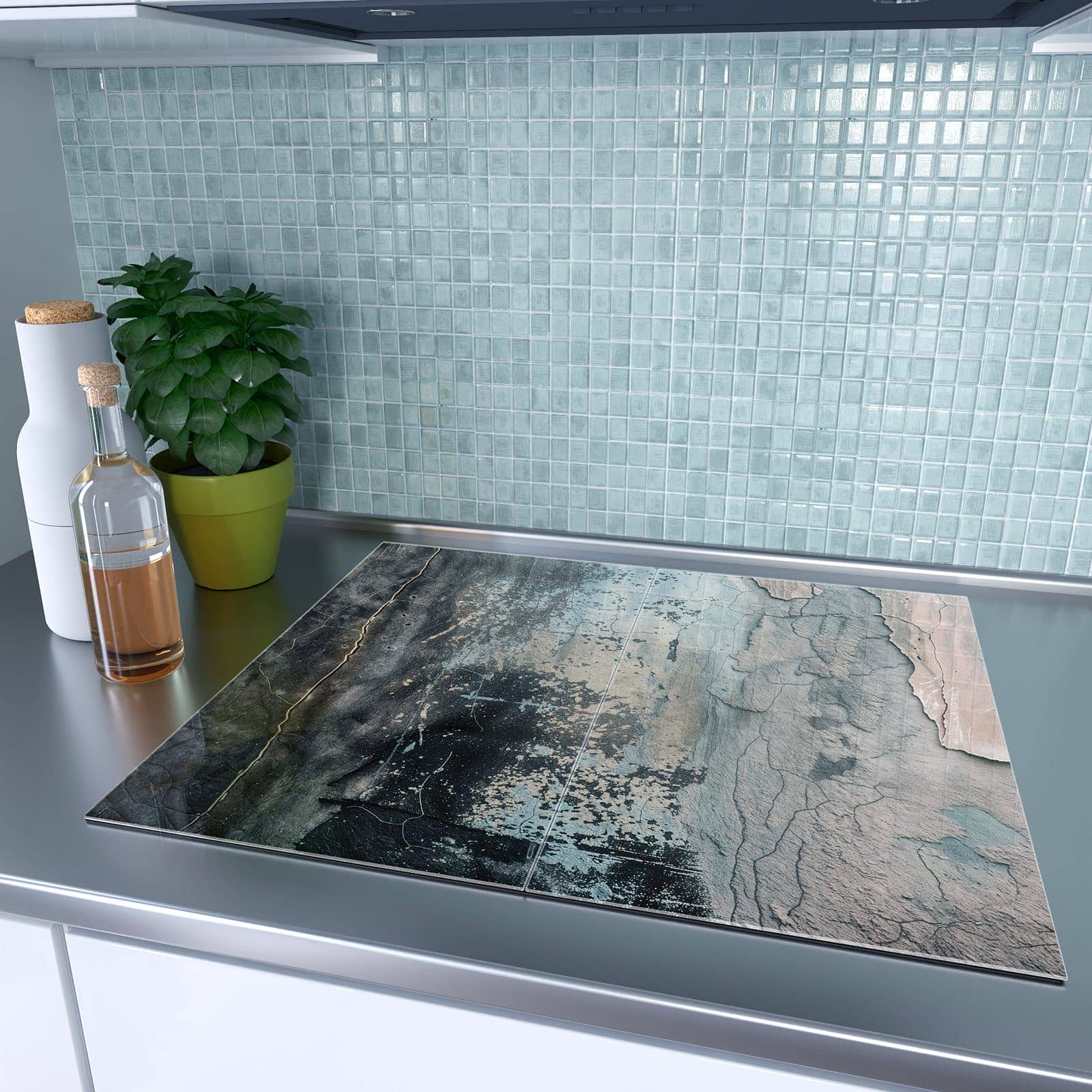 2-teilige Glasabdeckplatte für Ceranfeld mit Abstrakte Textur-Motiv auf dem Ceranfeld