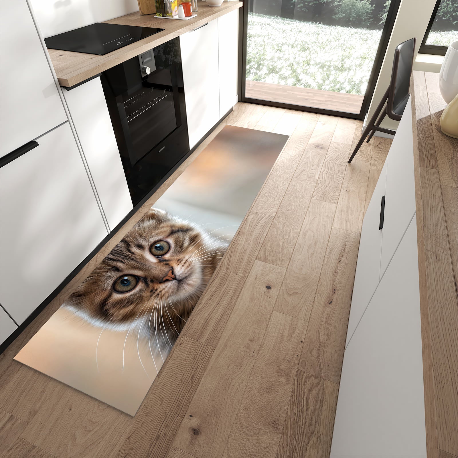 Küchenvorleger mit Motiv Katzenjunges für angenehme Haptik in moderner Küche