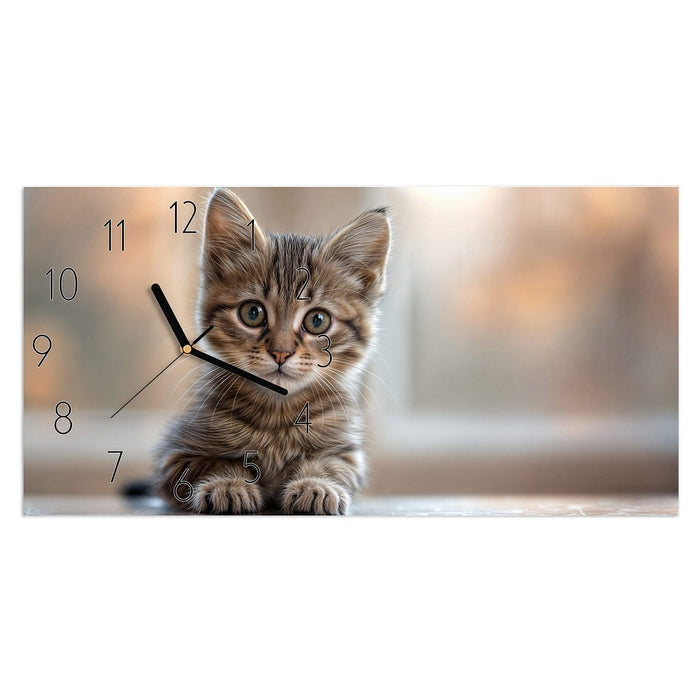 Wanduhr Katzenjunges aus Glas – Querformat 60 × 30 cm mit Ziffernblatt Elegant