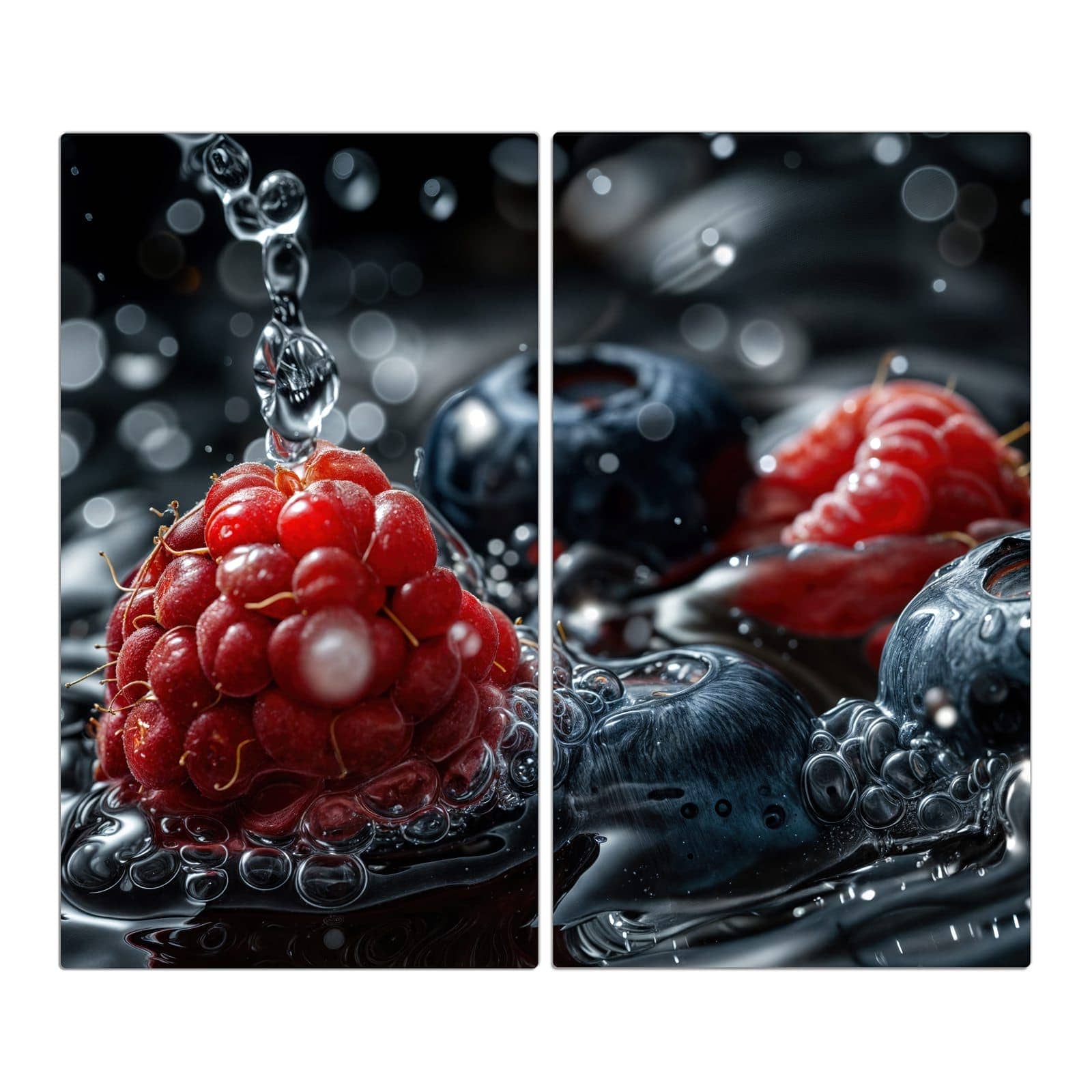 2-teilige Herdabdeckplatte mit Früchte im Wasser-Motiv in der Frontansicht #grösse_2-Teilig (60x52cm)