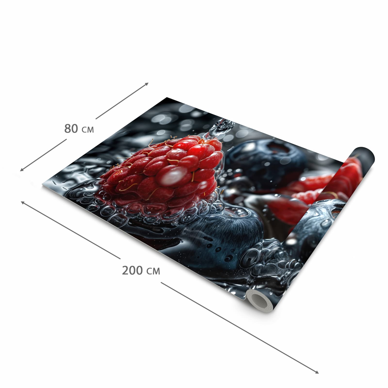 Abwaschbarer Küchenläufer mit Motiv Früchte im Wasser in der Grösse 60x180 cm für Ordnung