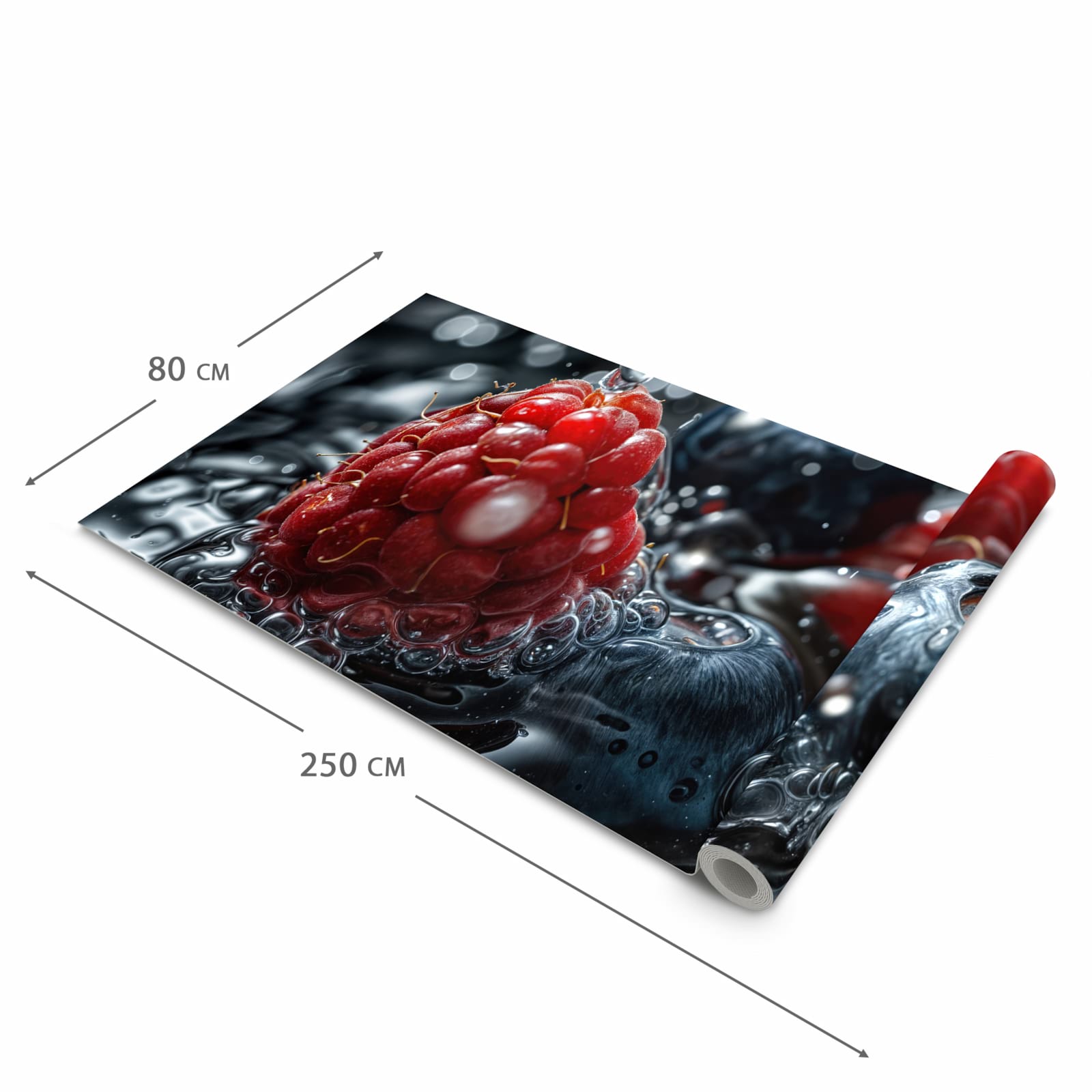 Bodenschonender abwaschbarer Küchenteppich mit Motiv Früchte im Wasser in der Grösse 60x180 cm