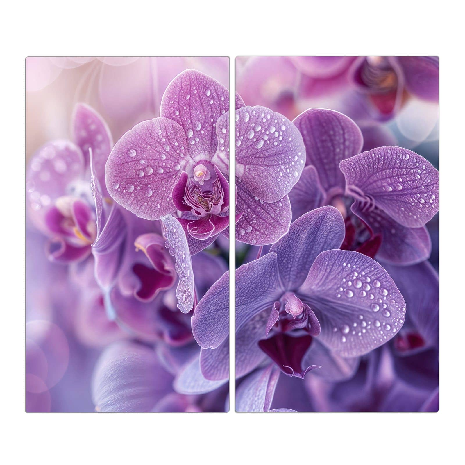 2-teilige Herdabdeckplatte aus Glas mit Orchideenblüten-Motiv in der Frontansicht