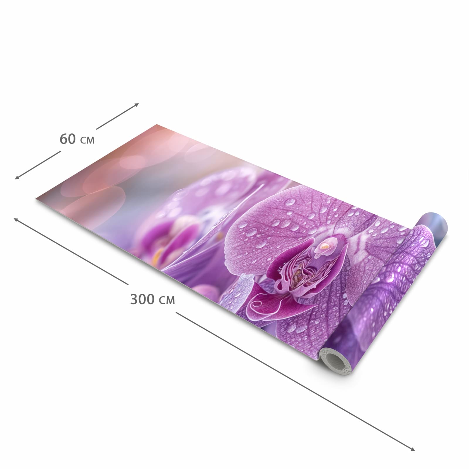 Geruchsneutraler großer Küchenteppich mit Motiv Orchideenblüten in der Größe 60x150 cm