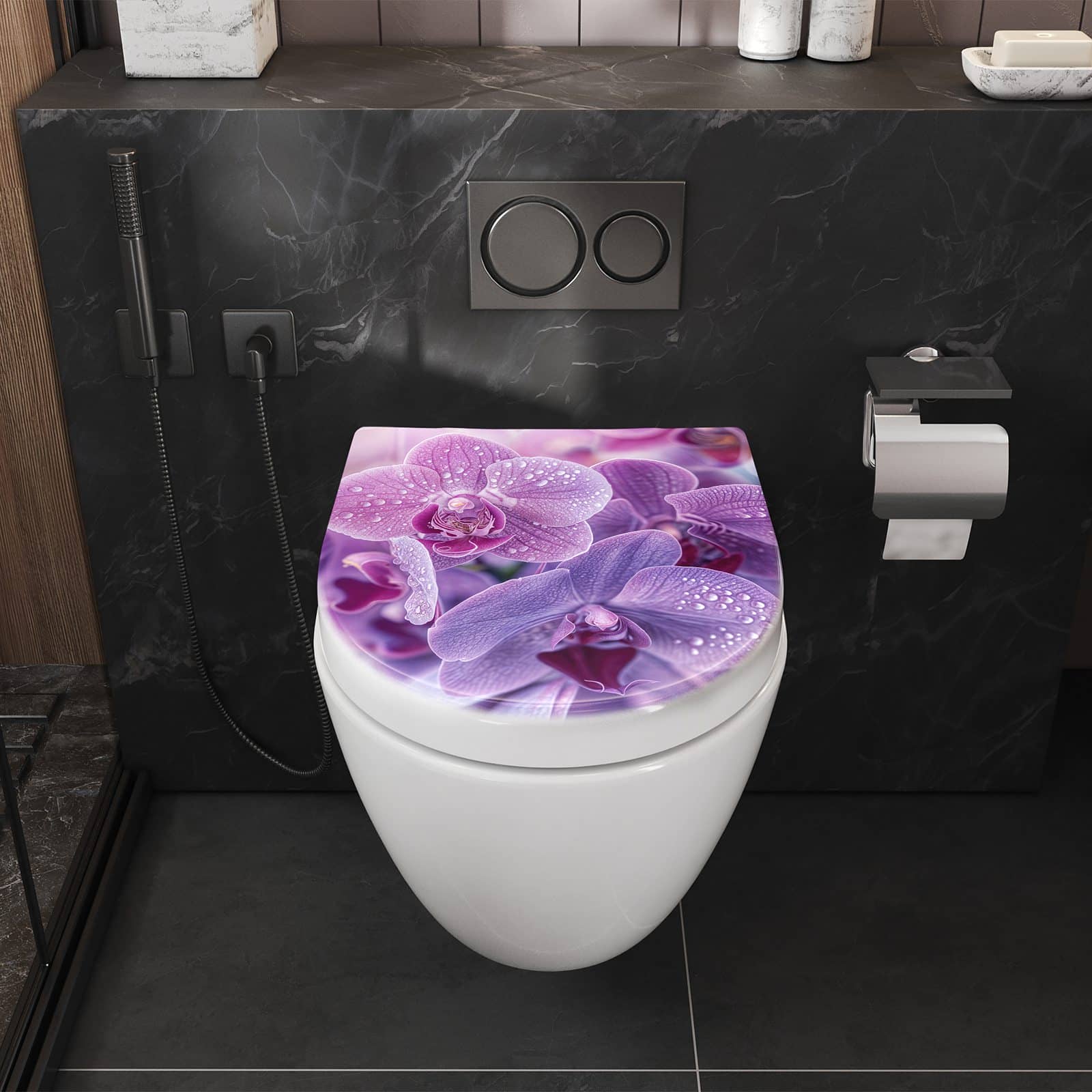 WC-Sitz mit Absenkautomatik Orchideenblüten