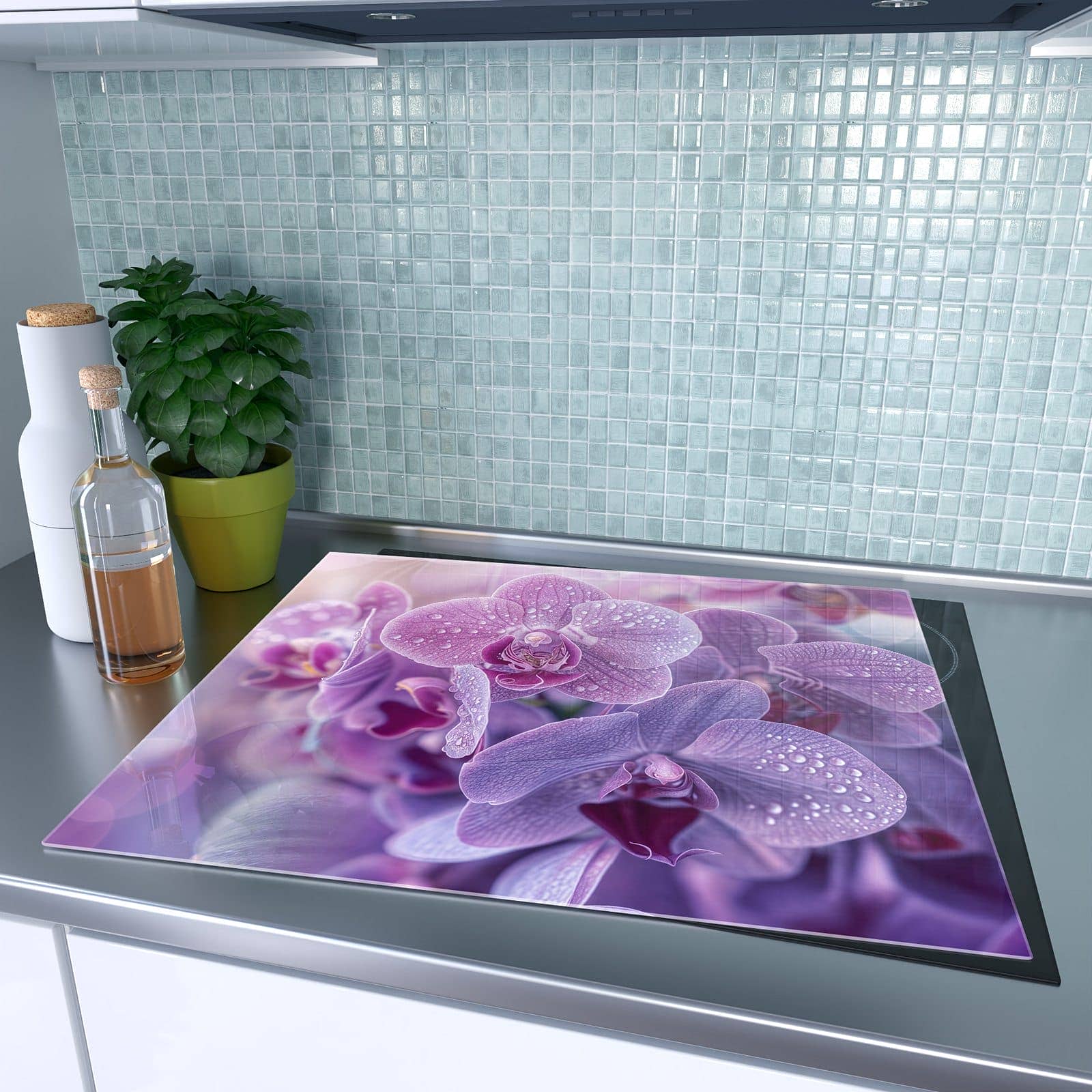 1-teilige Herdabdeckplatten mit Orchideenblüten-Motiv auf dem Ceranfeld