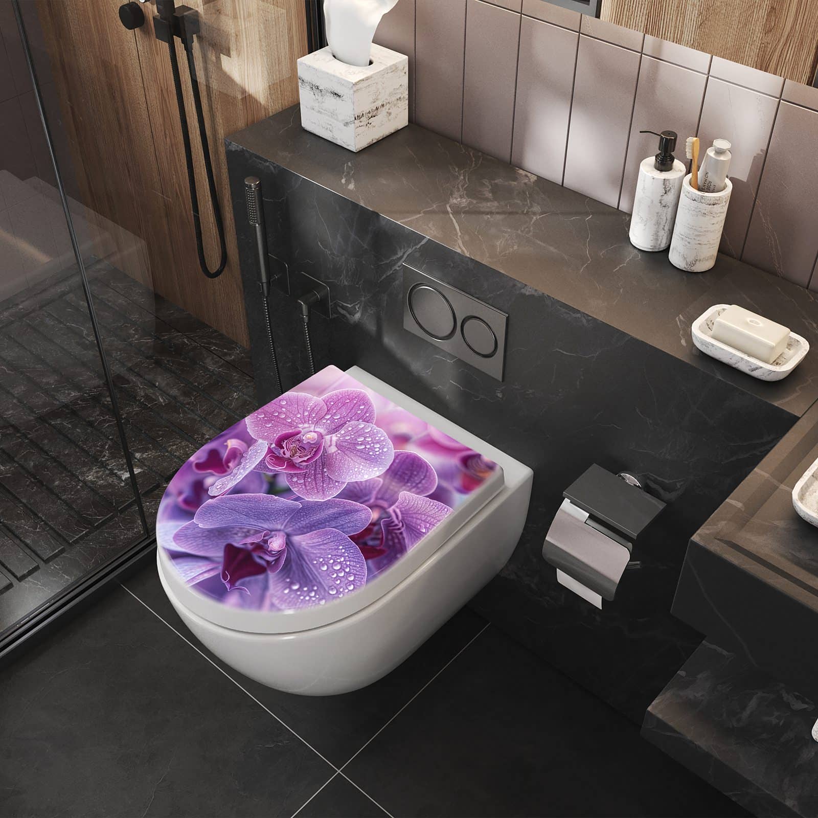 WC-Sitz mit Absenkautomatik Orchideenblüten