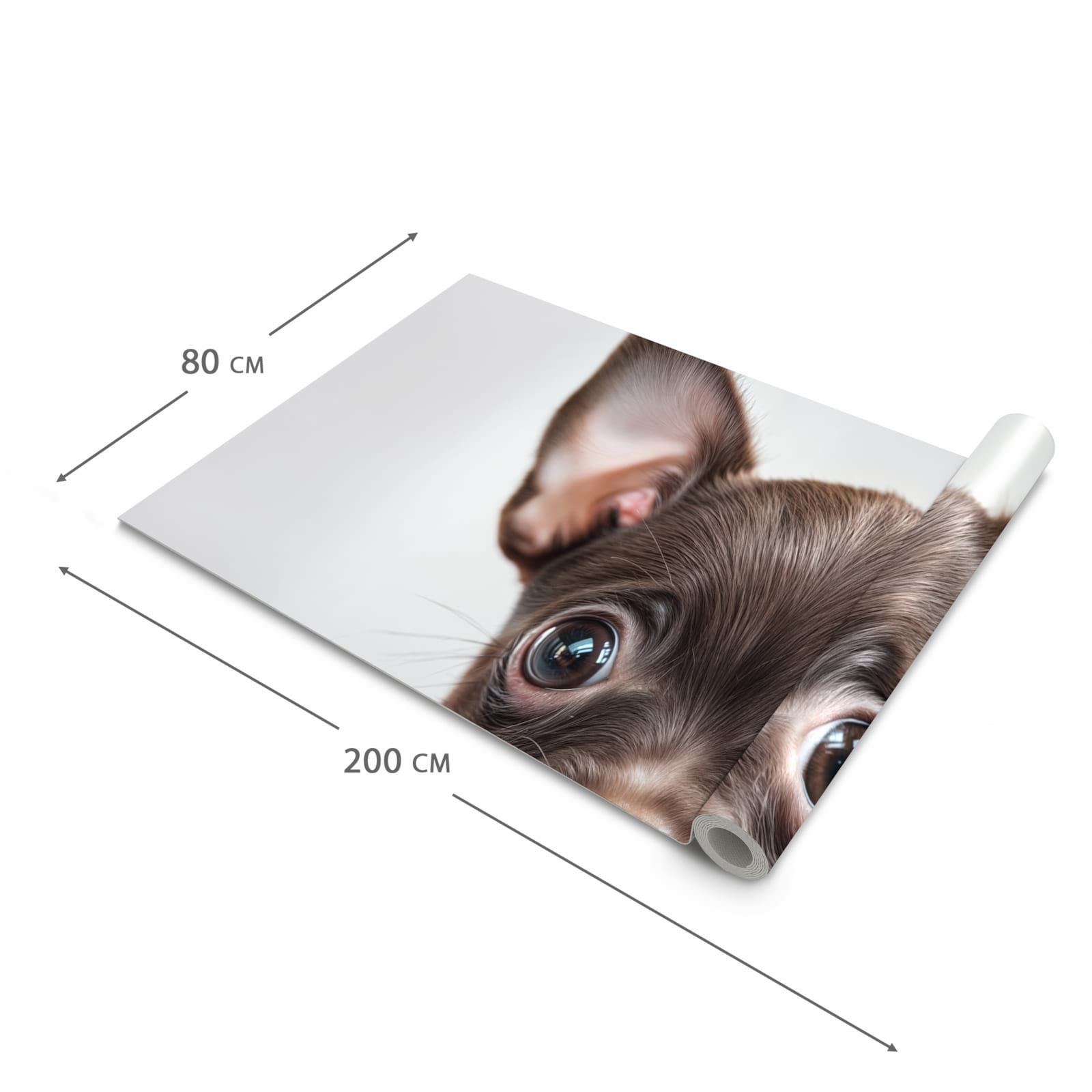 Farbbeständiger waschbarer Teppich Esstisch mit Motiv Niedlicher Welpenblick in der Grösse 60x150 cm