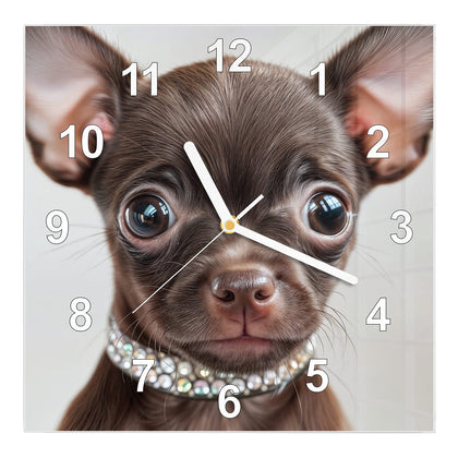 Wanduhr Quadratisch mit dem Motiv Chihuahua mit Halsband