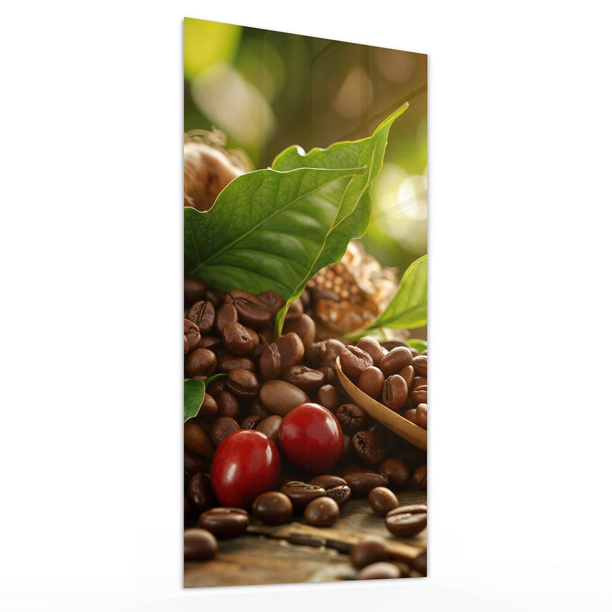 Glasbild Rote Kaffeekirschen von der Seite, 4 mm Echtglas