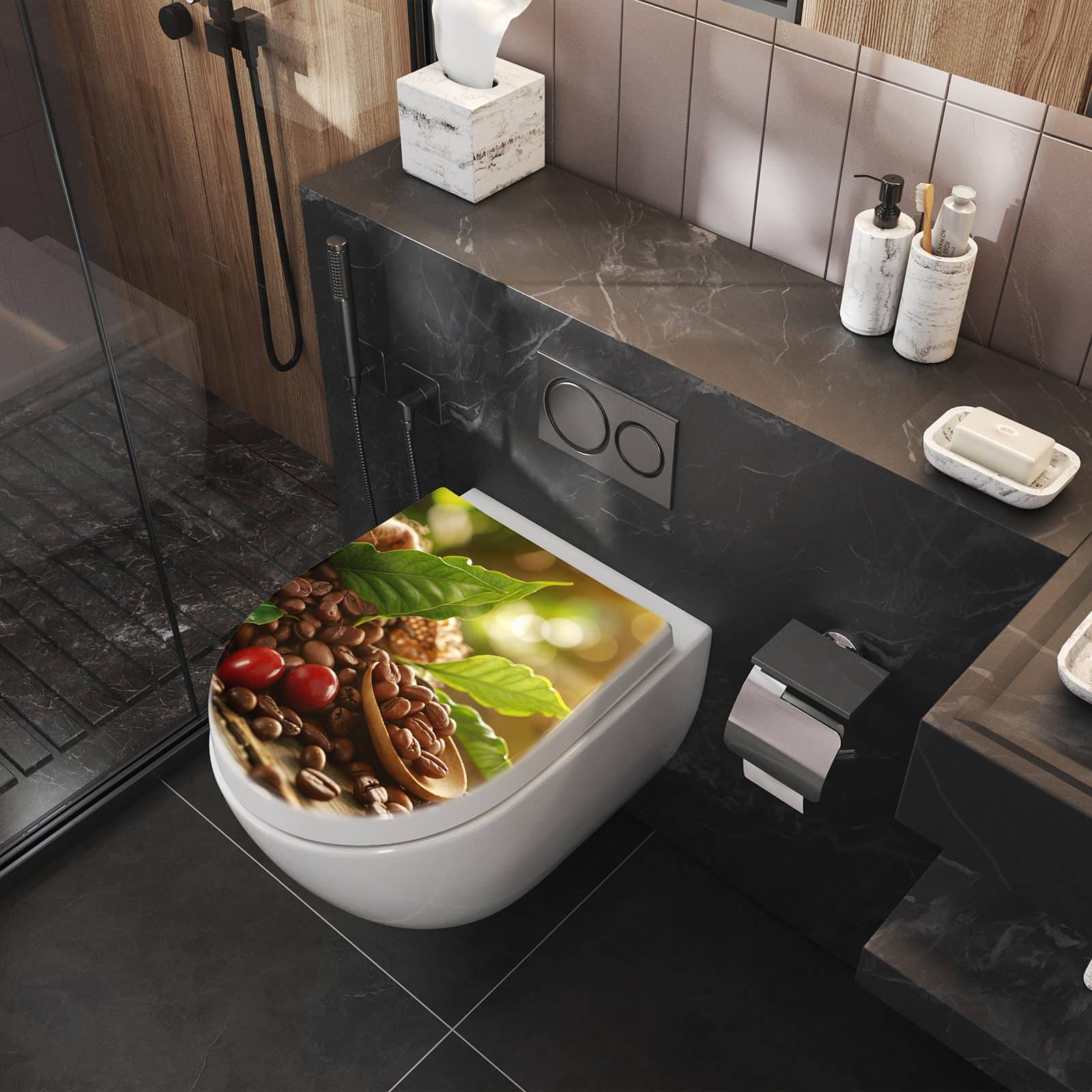 WC-Sitz mit Absenkautomatik Kaffeebohnen