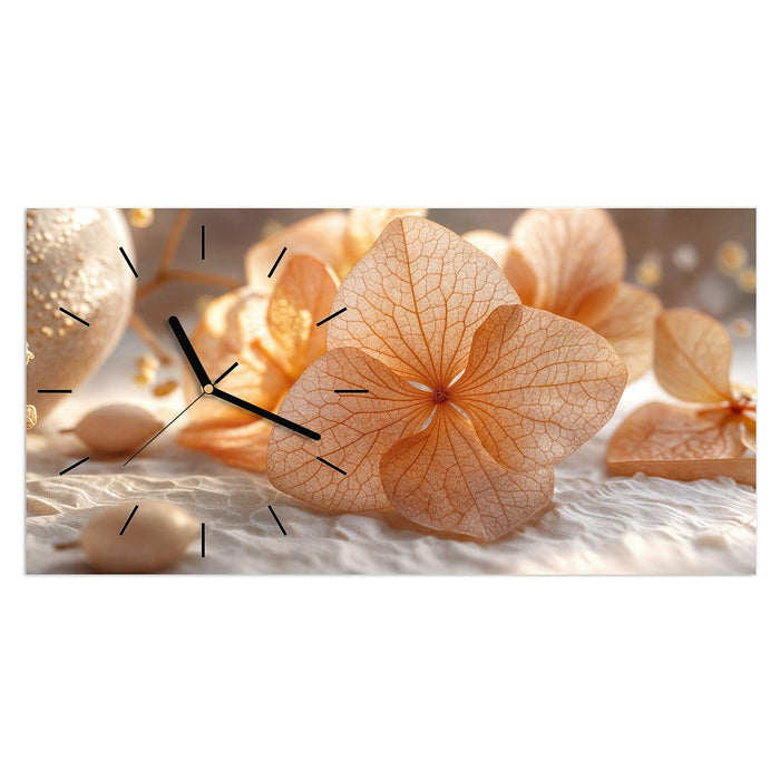 Wanduhr Blumenarrangement aus Glas – Querformat 60 × 30 cm mit Ziffernblatt Linie