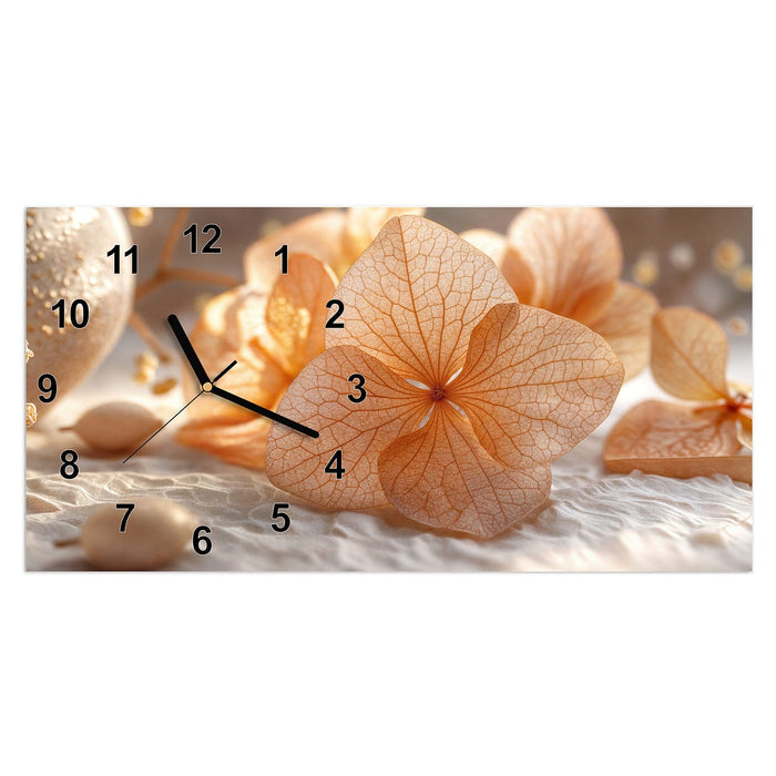 Wanduhr Blumenarrangement aus Glas – Querformat 60 × 30 cm mit Ziffernblatt Modern