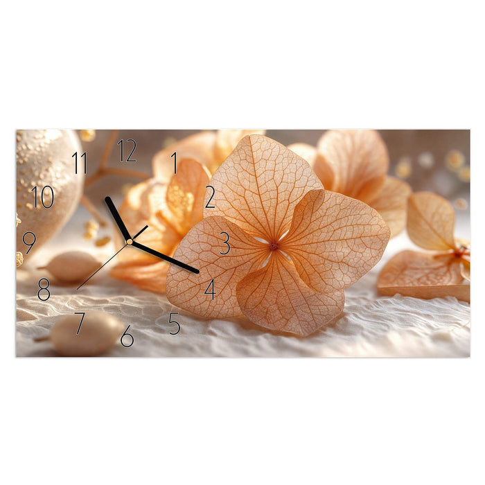 Wanduhr Blumenarrangement aus Glas – Querformat 60 × 30 cm mit Ziffernblatt Elegant