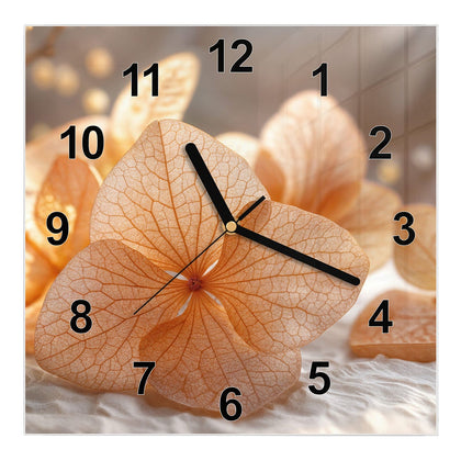 Wanduhr Quadratisch mit dem Motiv Hortensie in Apricot