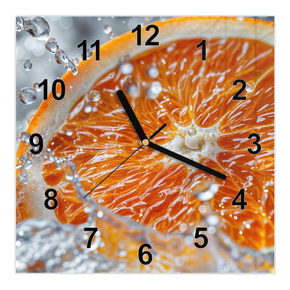 Wanduhr Quadratisch mit dem Motiv Orangenscheibe im Wasser