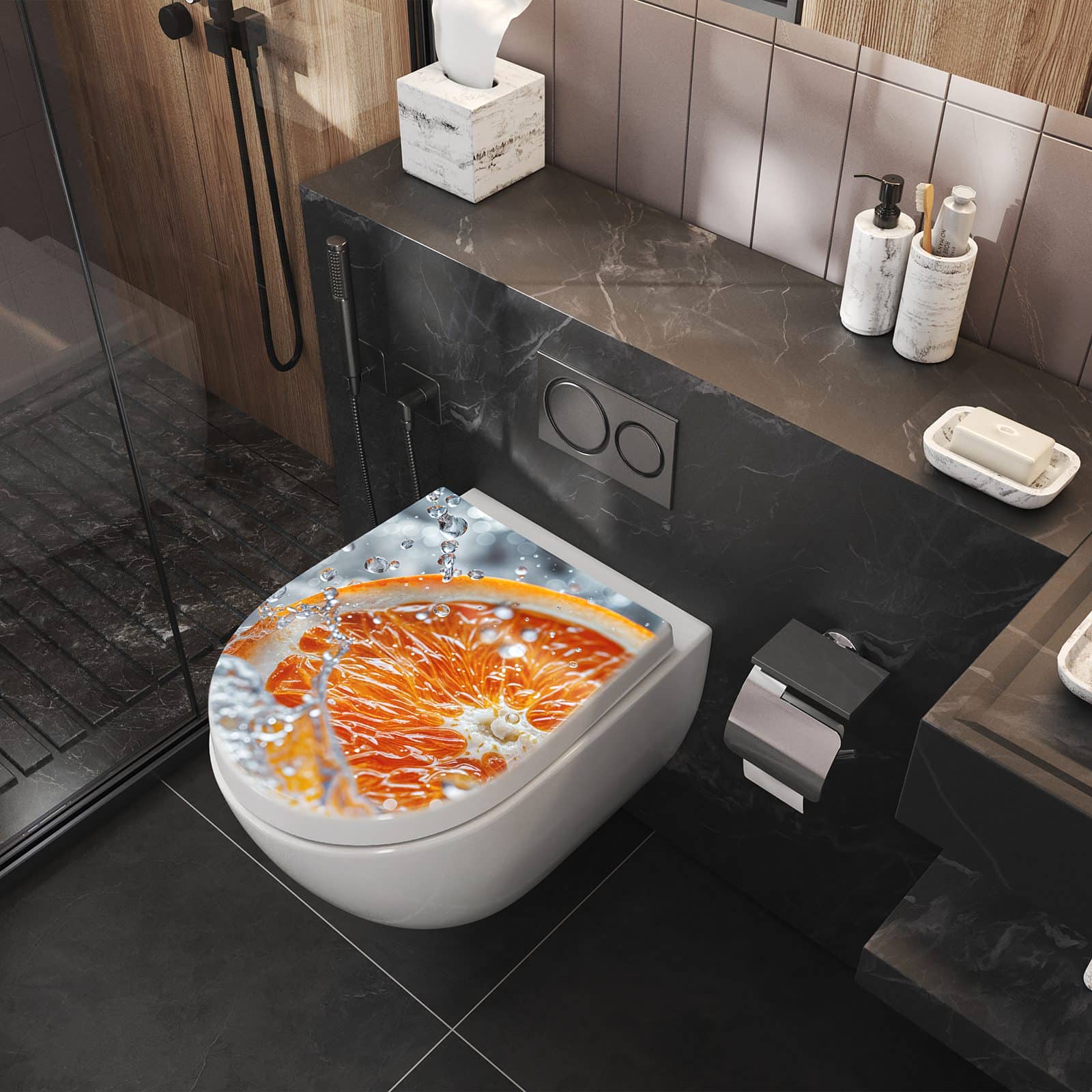 WC-Sitz mit Absenkautomatik Orangenscheibe Spritz