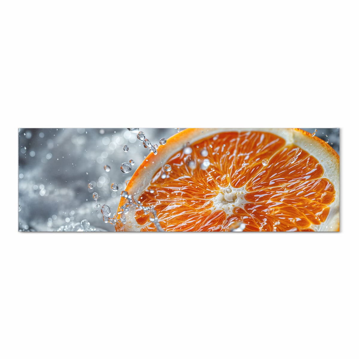 Waschbarer Teppich für Esstisch mit Motiv Orangenscheibe Spritz in Frontansicht sicher aufbewahrt