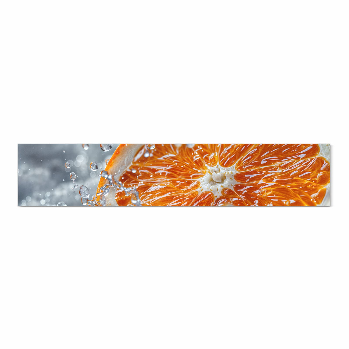 Farbbeständiger dünner Küchenteppich mit Motiv Orangenscheibe Spritz in Frontansicht, waschbar