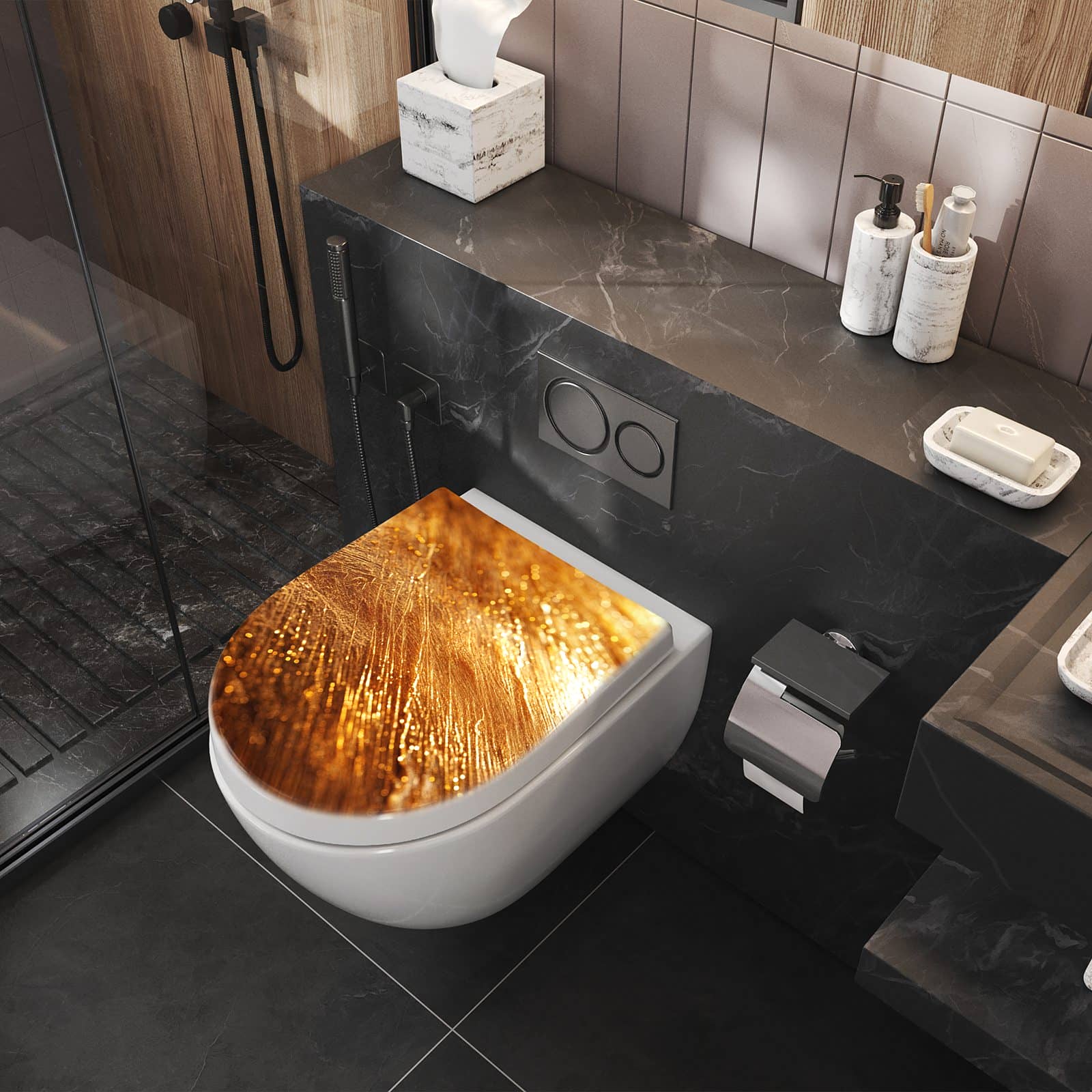 WC-Sitz mit Absenkautomatik Goldene Textur