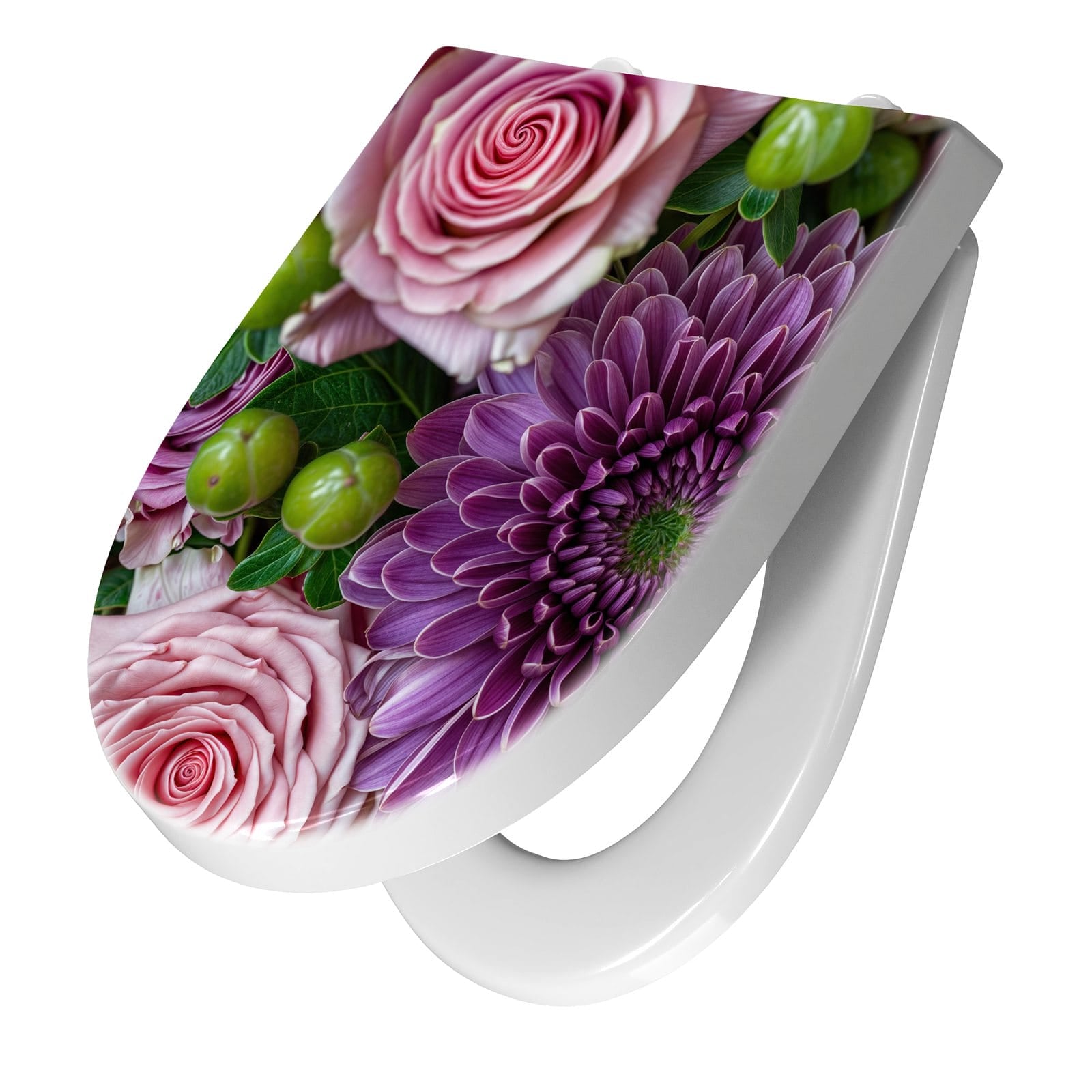 WC-Sitz mit Absenkautomatik Sanfte Blumenarrangement
