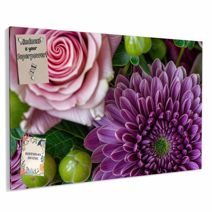 Metall Magnettafel mit dem Motiv Rosen und Chrysantheme