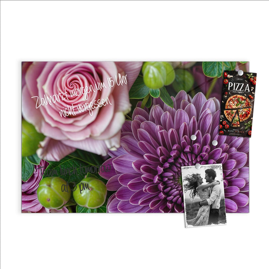 Maße Glas Magnettafel - Rosen und Chrysantheme
