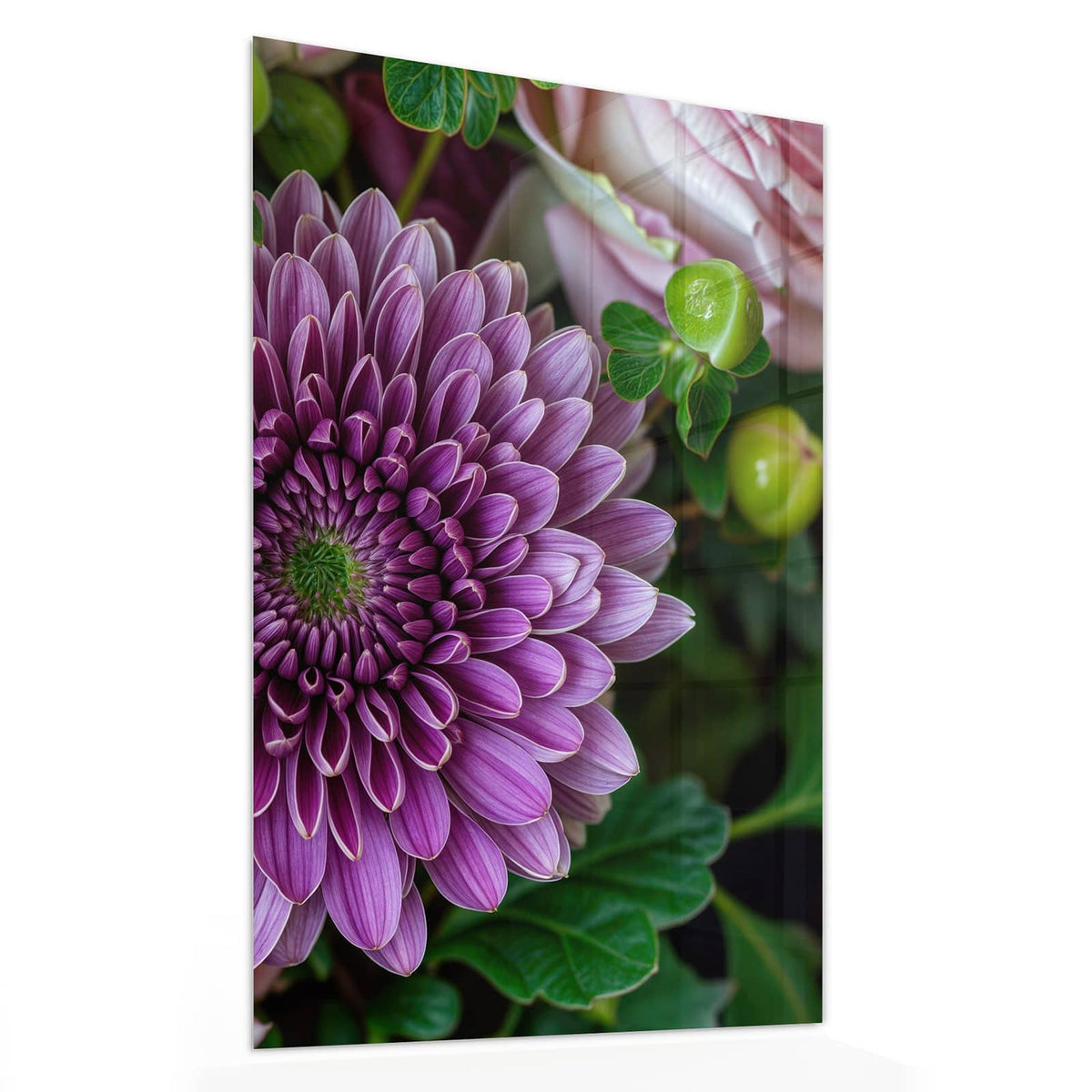 Glasbild Rosen und Chrysantheme von der Seite, 4 mm Echtglas