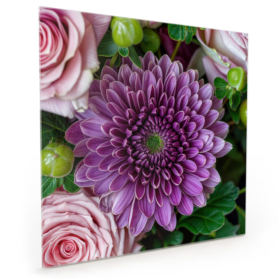 Maße Küchenrückwand Rosen und Chrysantheme aus Glas