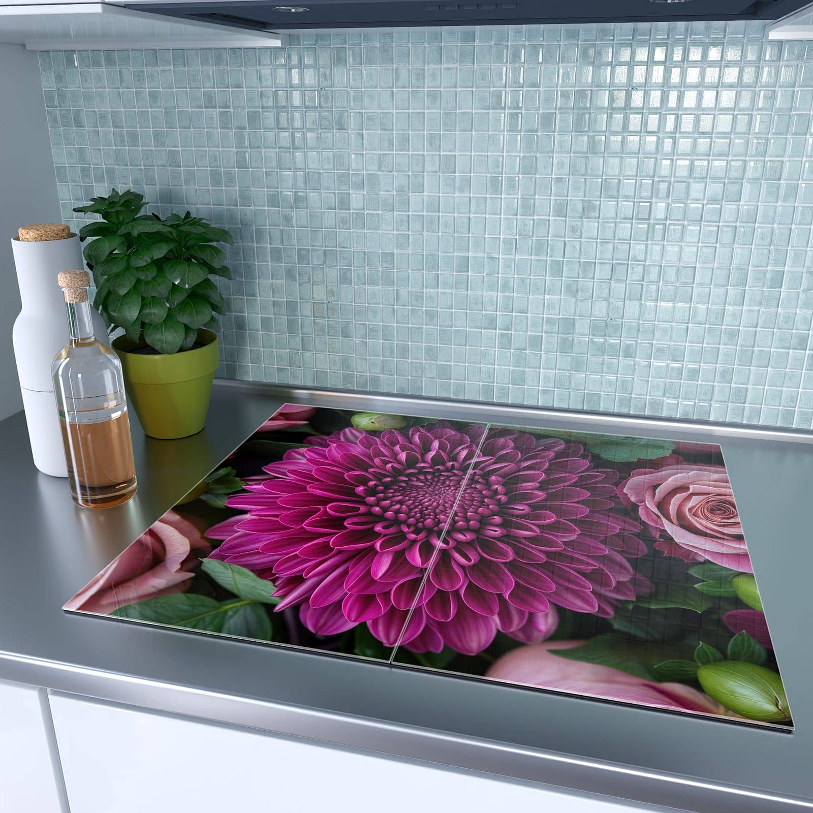 2-teilige Abdeckung für Herdplatte mit Stille Blumenarrangement-Motiv auf dem Ceranfeld