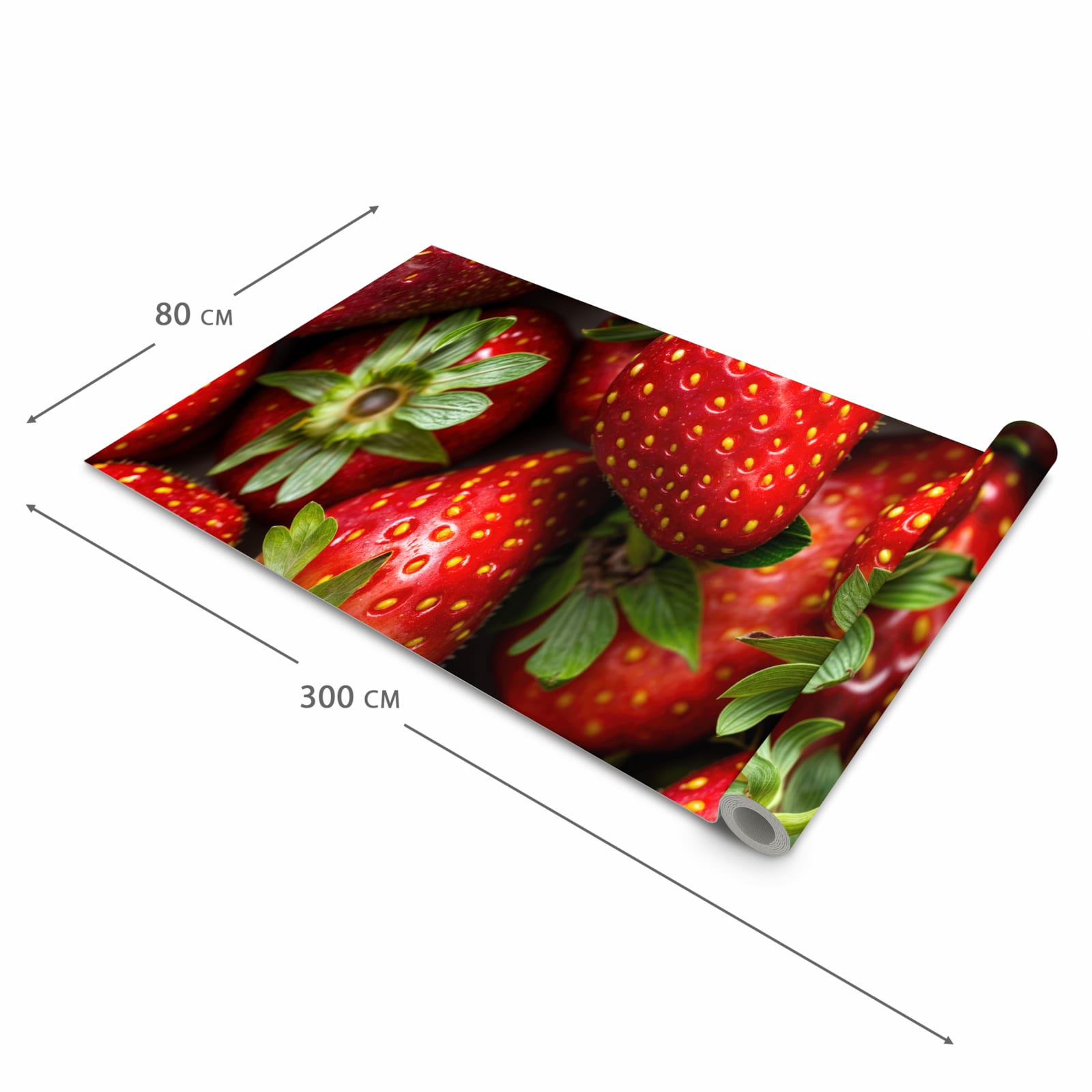 Fleckenresistenter rutschfester Küchenläufer mit Motiv Frische Erdbeeren in der Größe 90x180 cm