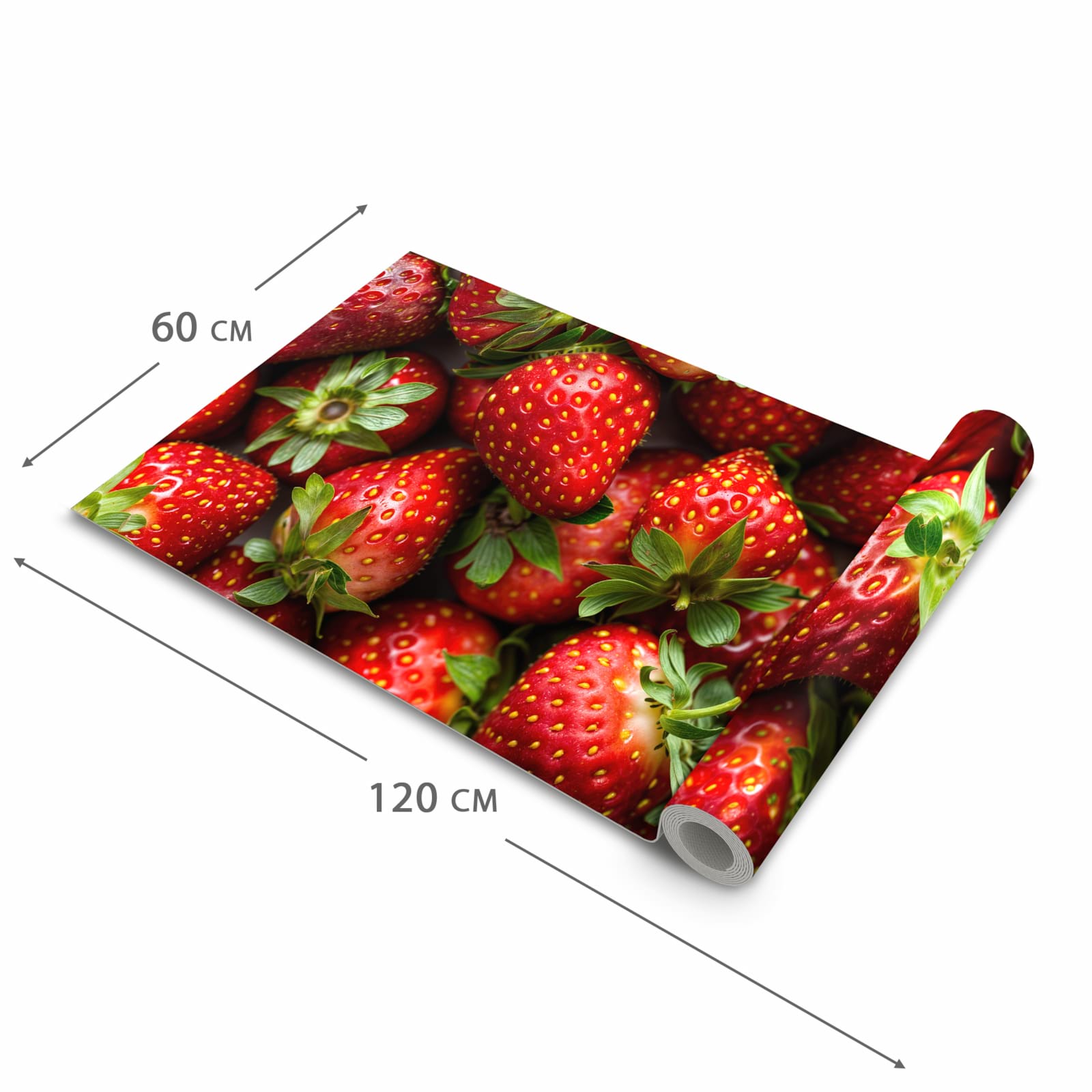 Bodenschonender waschbarer Küchenteppich mit Motiv Frische Erdbeeren in der Grösse 80x300 cm