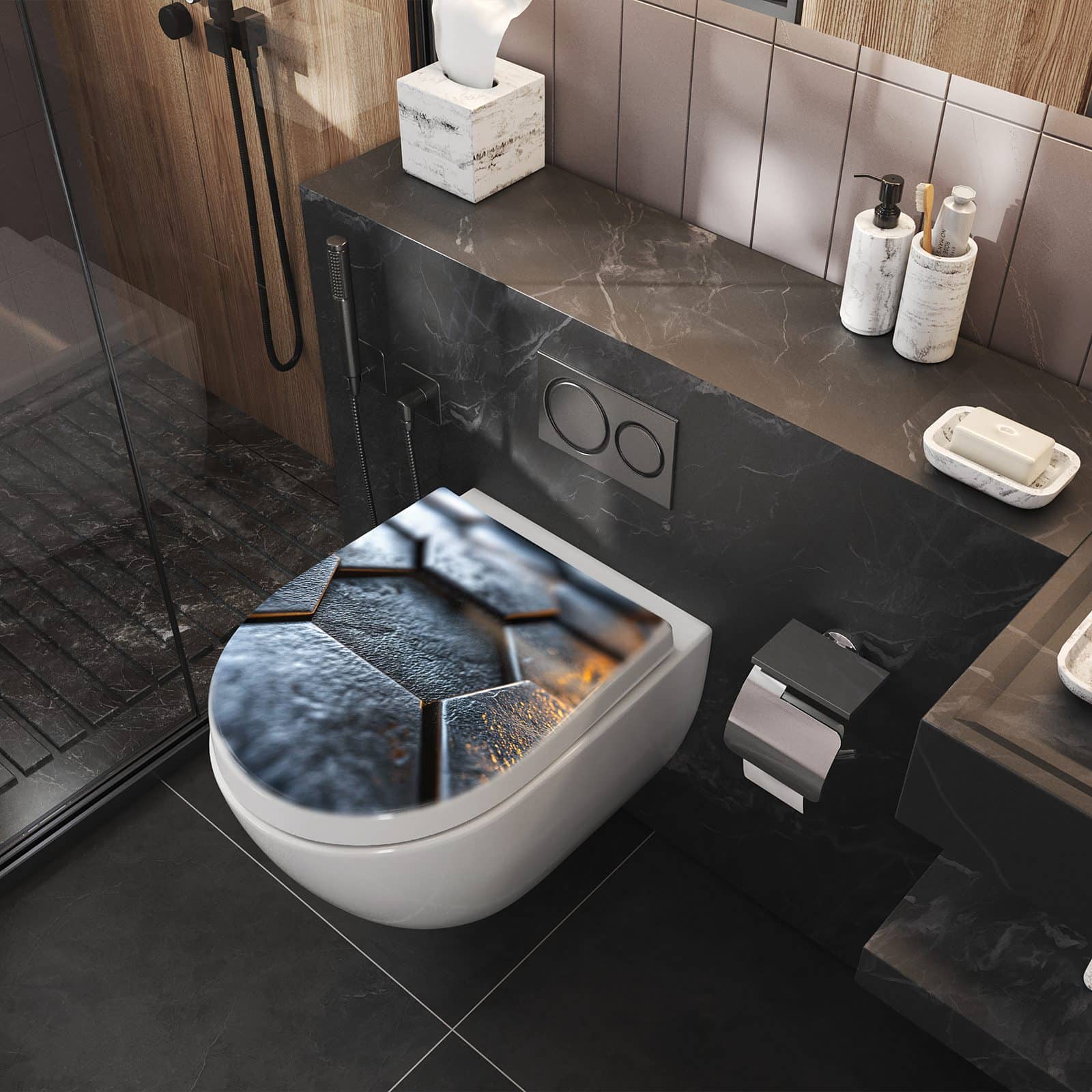 WC-Sitz mit Absenkautomatik Hexagon Fliesenstrukur