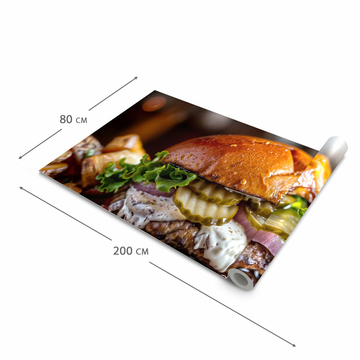 Rutschfester Küchenteppich mit Motiv Burger mit Pommes in der Grösse 80x280 cm