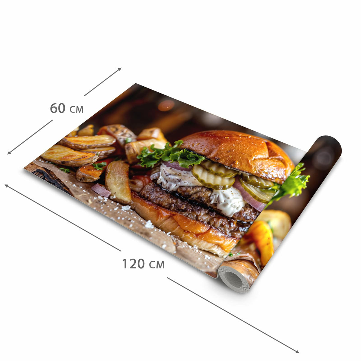 Waschbarer rutschfester Küchenläufer mit Motiv Burger mit Pommes in der Grösse 80x280 cm