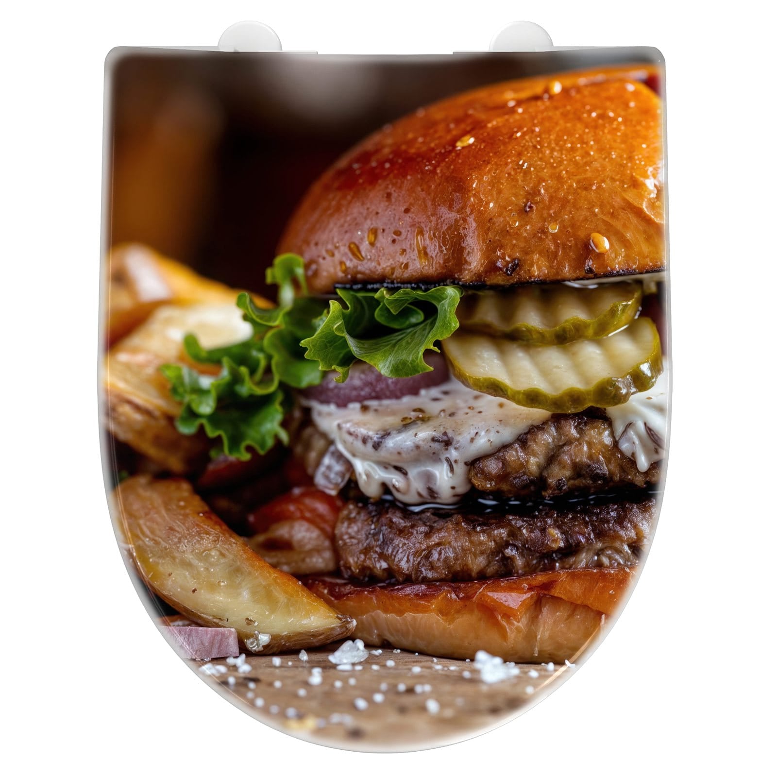 WC-Sitz mit Absenkautomatik Burger mit Pommes