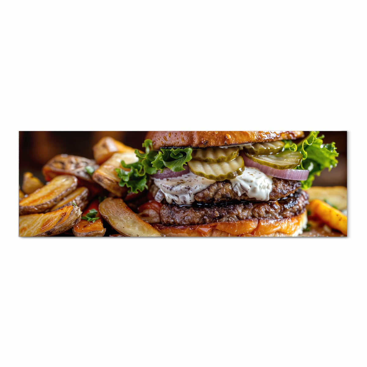 Pflegeleichter rutschfester Küchenläufer mit Motiv Burger mit Pommes in Frontansicht