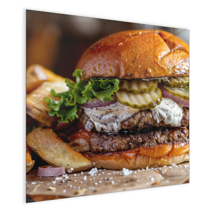 Magnettafel mit dem Motiv Burger mit Kartoffeln