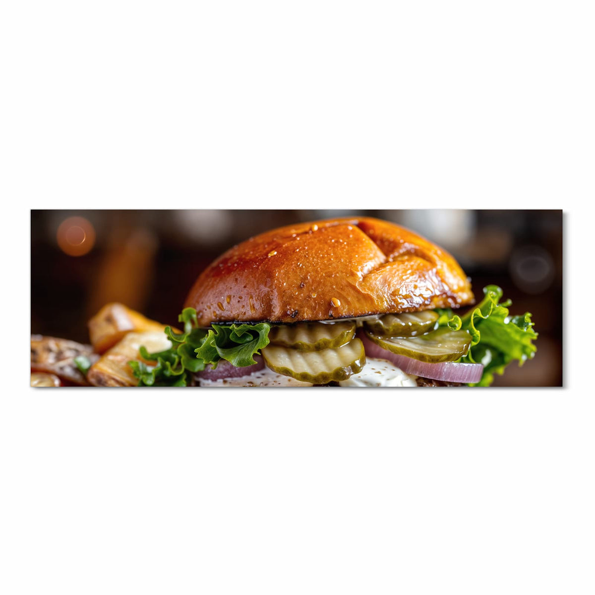 Langlebiger Küchenläufer mit Motiv Burger mit Pommes in Frontansicht