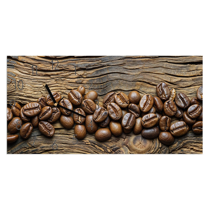 Wanduhr Kaffeebohnen Holz aus Glas – Querformat 60 × 30 cm mit Ziffernblatt Elegant