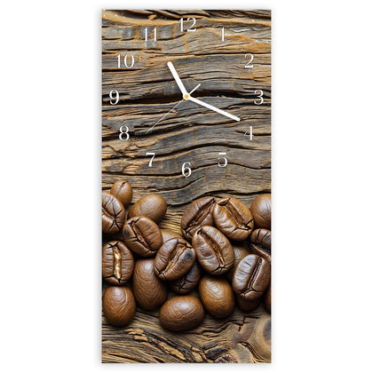 Wanduhr mit dem Motiv Kaffeebohnen auf Altholz