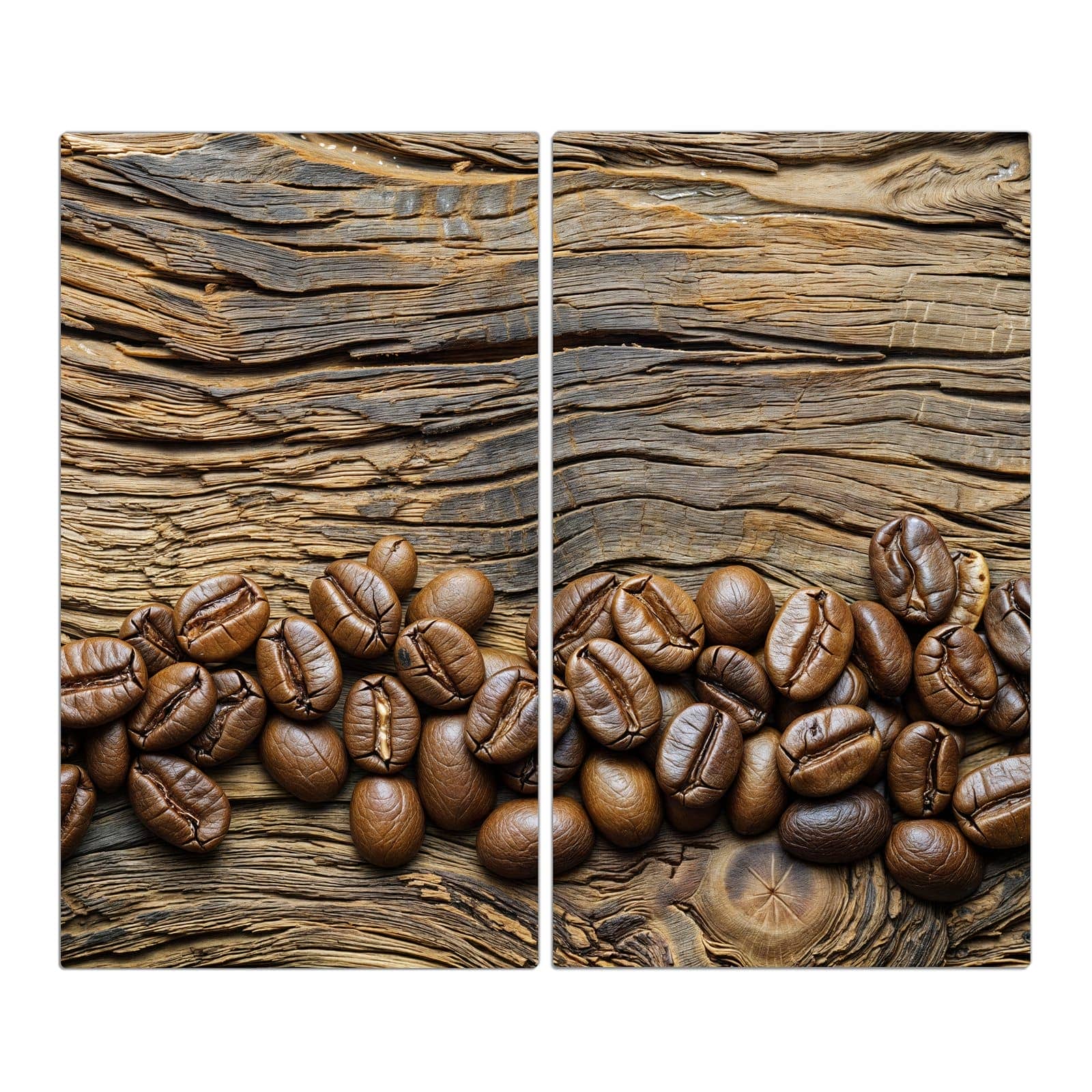 2-teilige Herdabdeckplatte mit Kaffeebohnen Holz-Motiv in der Frontansicht