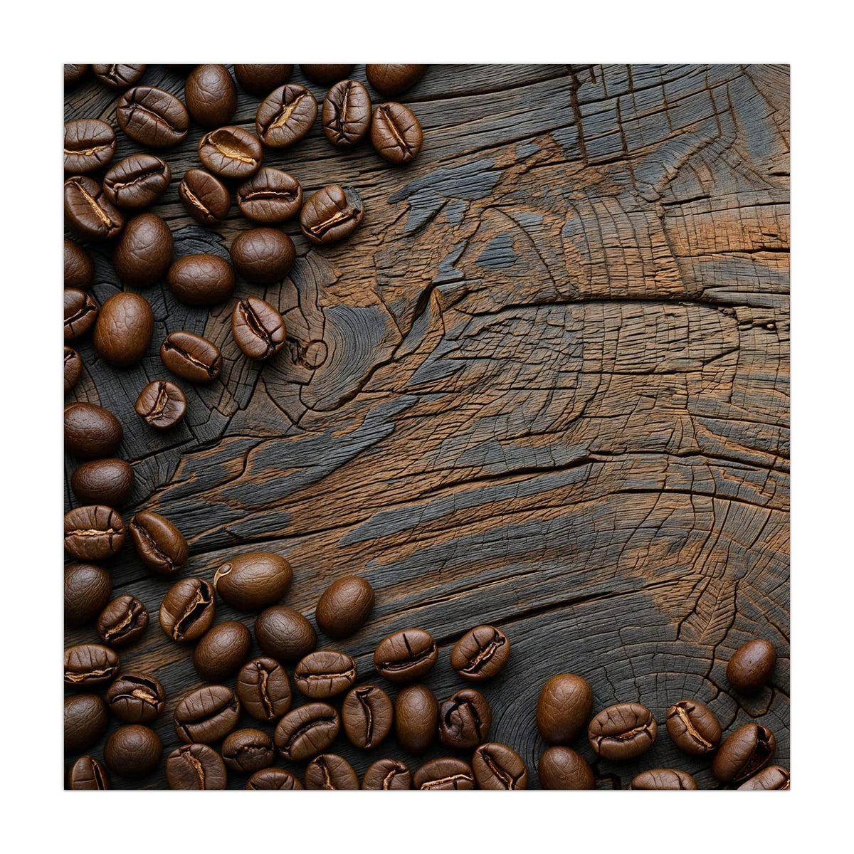 Küchenrückwand aus Glas Bohnenrahmen auf Holz im quadratischen Format, Motiv bildfüllend von vorn #grösse_40 x 40 cm #grösse_50 x 50 cm #grösse_60 x 60 cm