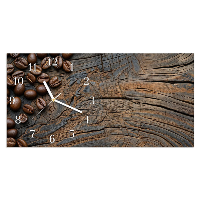 Wanduhr Kaffeebohnenholz aus Glas – Querformat 60 × 30 cm mit Ziffernblatt Klassisch