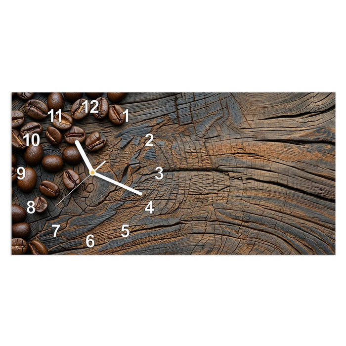 Wanduhr Kaffeebohnenholz aus Glas – Querformat 60 × 30 cm mit Ziffernblatt Modern