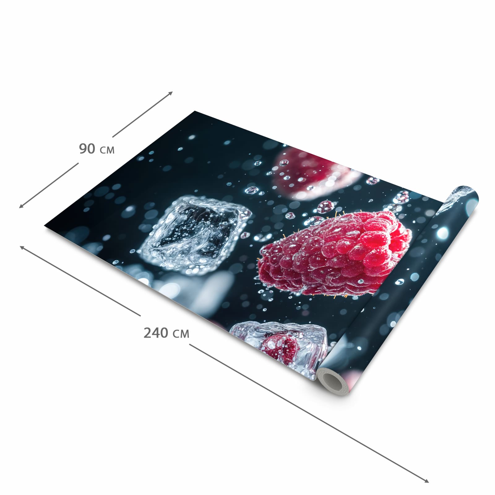 Rutschfester dünner Teppich mit Motiv Himbeeren im Regen in der Grösse 80x250 cm, einfach zu reinigen