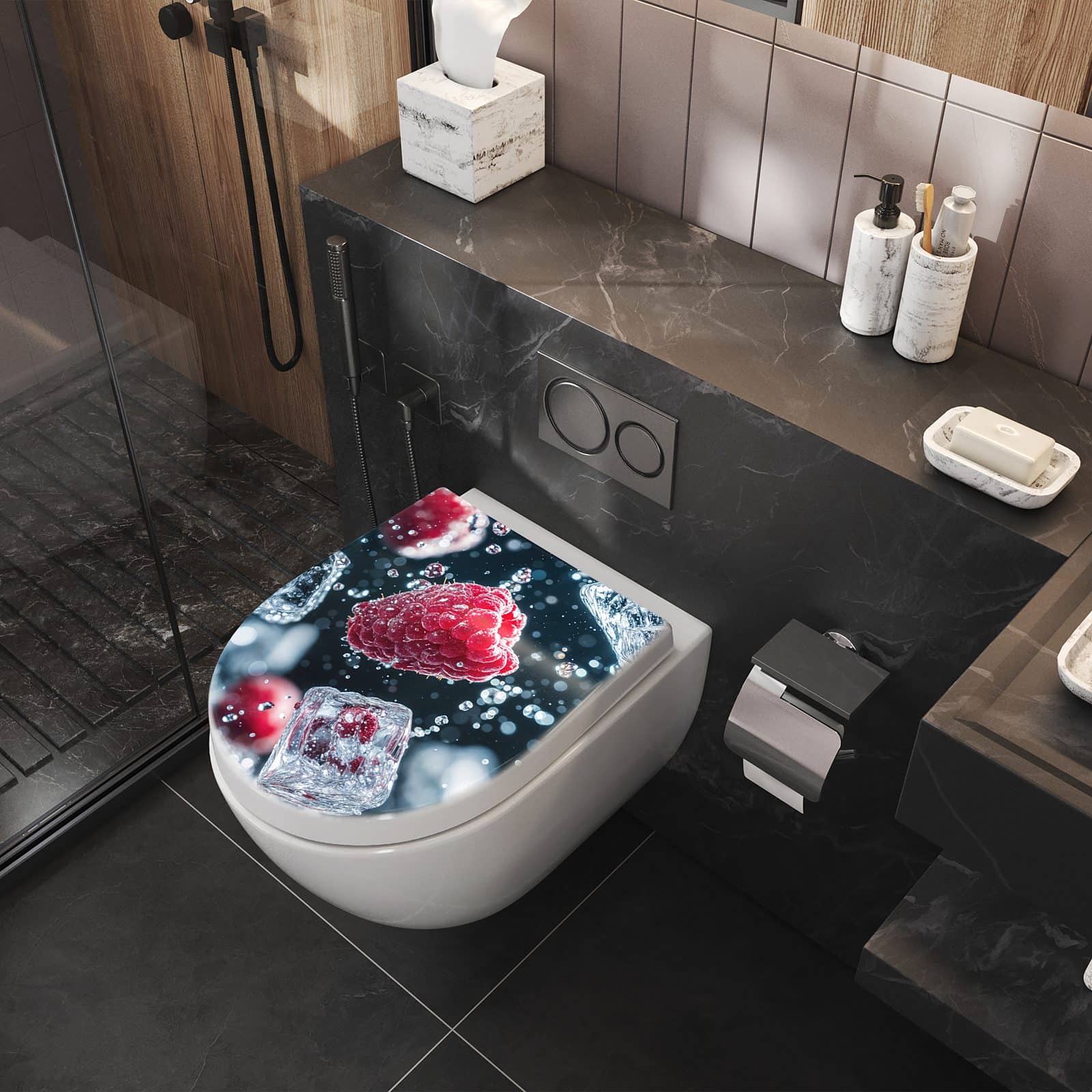 WC-Sitz mit Absenkautomatik Himbeeren im Regen