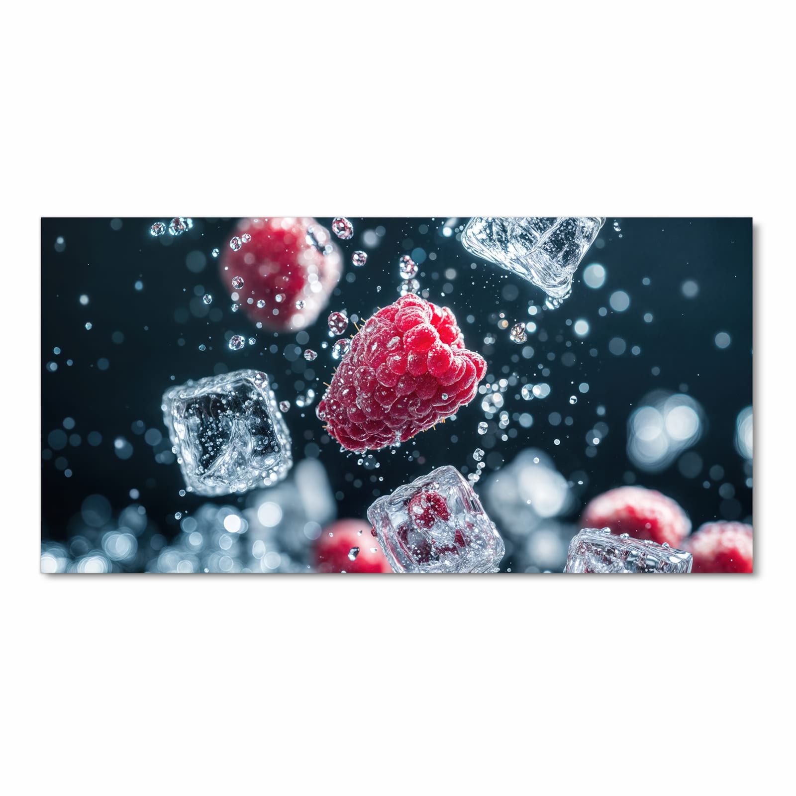 Abriebfester Küchenteppich mit Motiv Himbeeren im Regen in Frontansicht